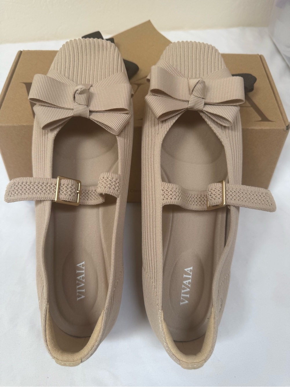 VIVAIA Women's Bow Strap Flats in Beige